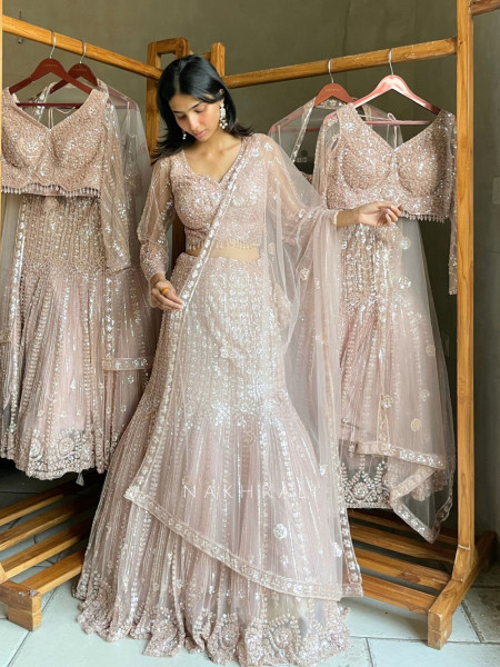 Gul Blush Pink Soft Net Lehenga Set