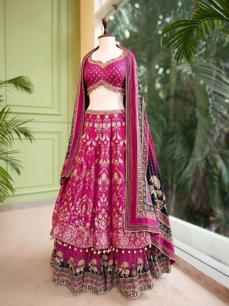 Royal Majesty Magenta Modal Silk Lehenga with Brocade Motifs