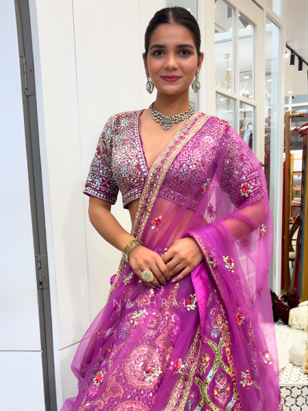 Aster Purple Bridal Lehenga with Mirror & Embroidery Work