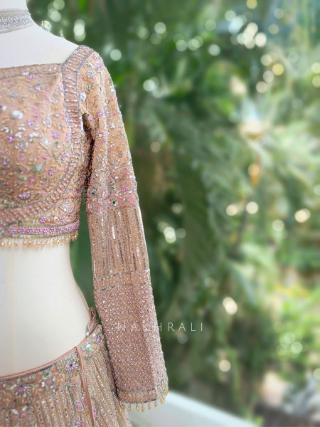 Iravya Net Embellished Lehenga Set with Mirror and Bead Work