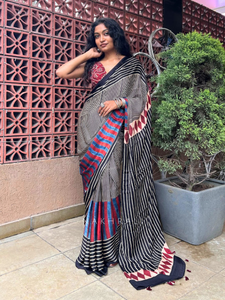 Rekha-e-Kalam Black Modal Silk Saree