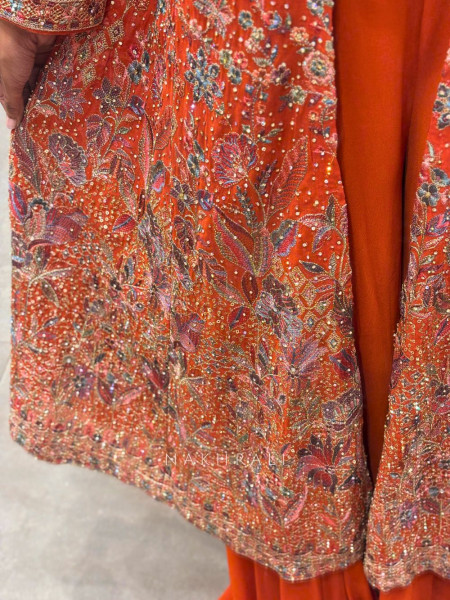 Radiant Orange Embroidered Indo-Western Set