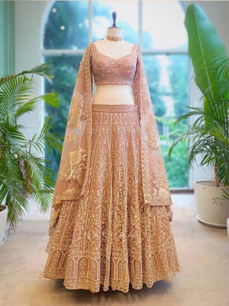 Aurora Embroidered Onion Pink Bridal Lehenga