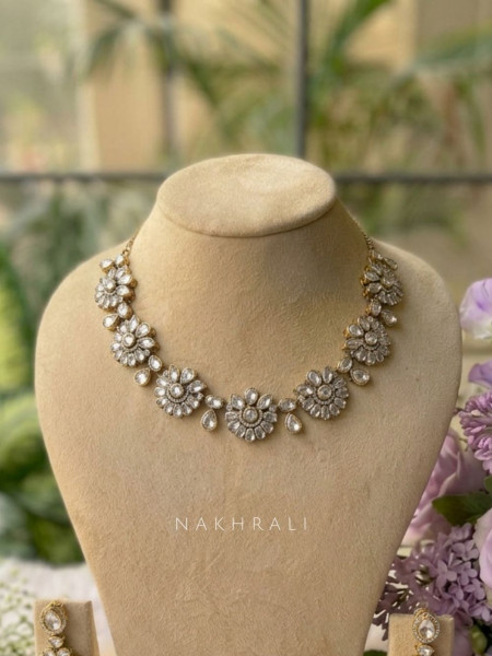 Suvrini PinK  White & Gold Necklace Set