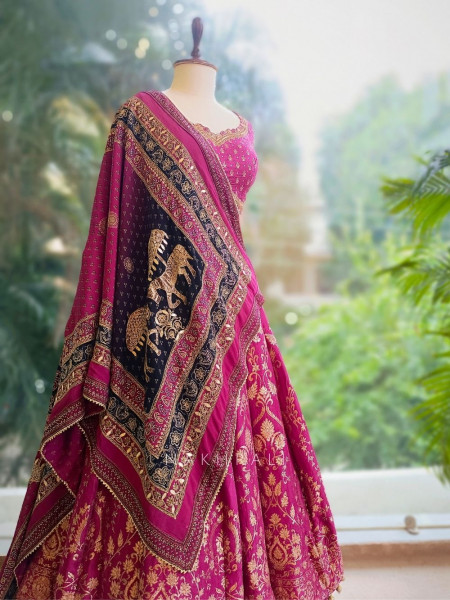 Royal Majesty Magenta Modal Silk Lehenga with Brocade Motifs