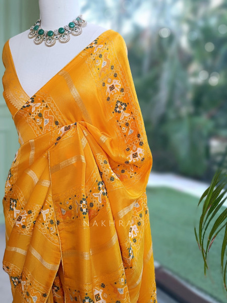 Kalyani Plum Yellow Patola Saree With With Running Blouse Piece