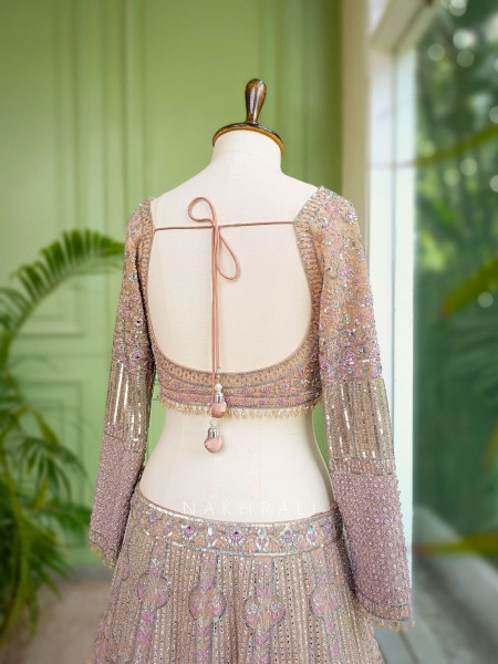 Iravya Net Embellished Lehenga Set with Mirror and Bead Work
