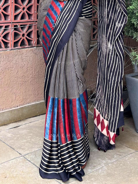 Rekha-e-Kalam Black Modal Silk Saree