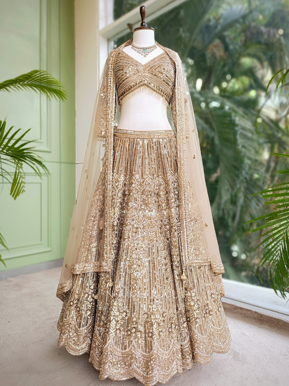 Festive Flicker Golden Lehenga with Sequin, Beads and Pearl work Festive Flicker Golden Lehenga with Sequin, Beads and Pearl work