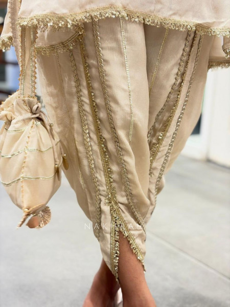 Nisaar Cream Indo Western Dhoti Set with Sequin Coin Tassel Work