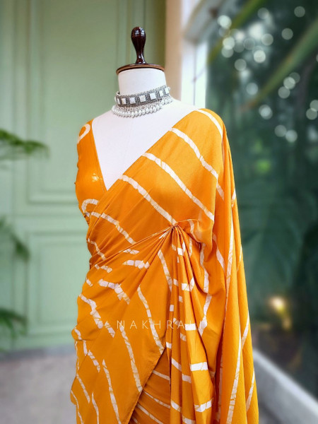 Aarini Yellow Handloom Saree with Contemporary Block Print