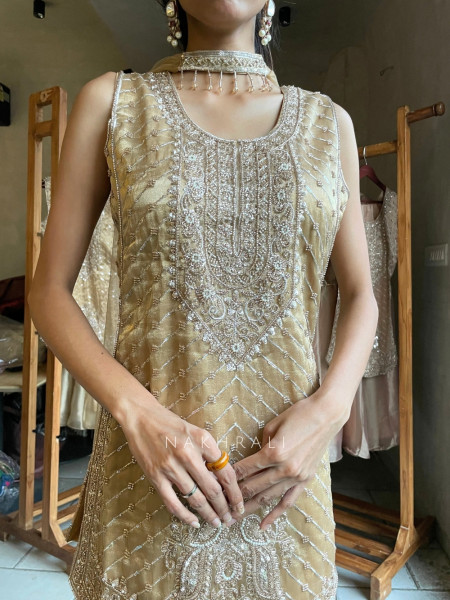 Metamorphic Golden Indo-Western Palazzo Set