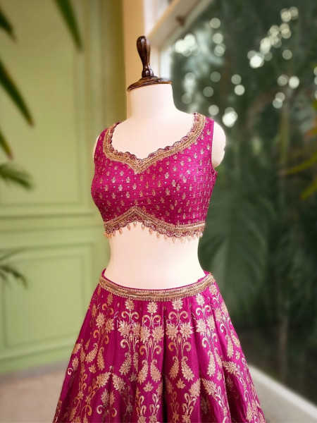Royal Majesty Magenta Modal Silk Lehenga with Brocade Motifs