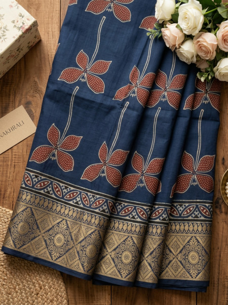 Titali Floral Printed Blue Saree