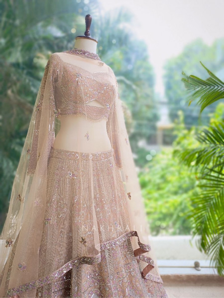 Iravya Net Embellished Lehenga Set with Mirror and Bead Work