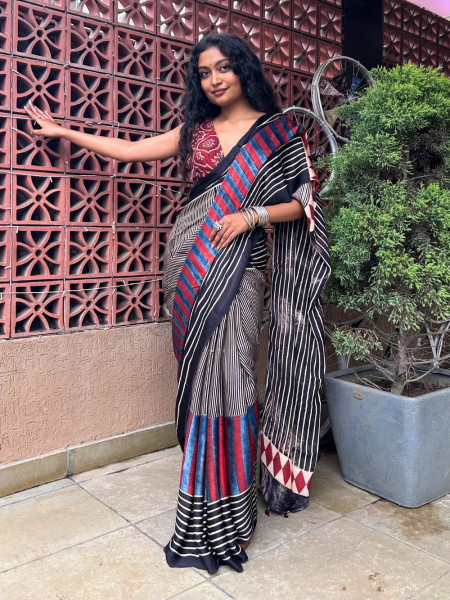 Rekha-e-Kalam Black Modal Silk Saree