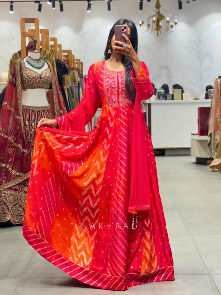Sunflare Radiance Red Pink Orange Anarkali with Dupatta