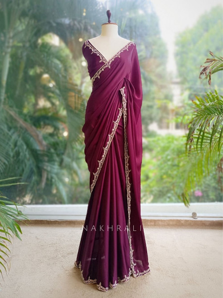 Skyline Wine Saree with Running Blouse