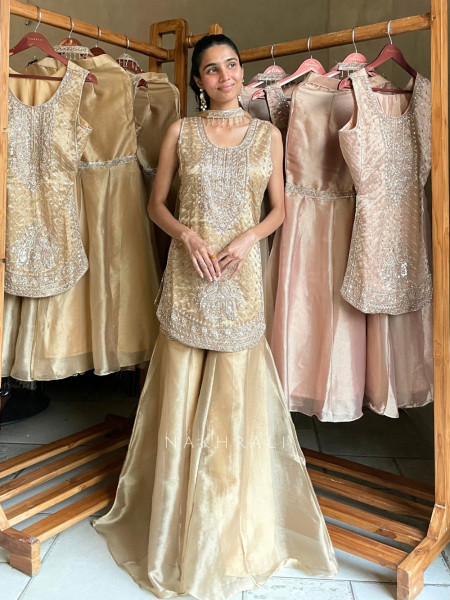 Metamorphic Golden Indo-Western Palazzo Set