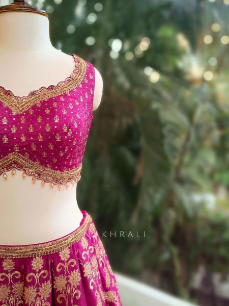 Royal Majesty Magenta Modal Silk Lehenga with Brocade Motifs