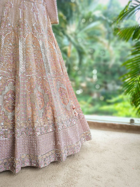 Iravya Net Embellished Lehenga Set with Mirror and Bead Work