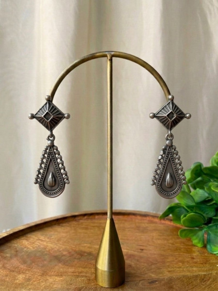 Dharini Silver Oxidised Drop Earrings