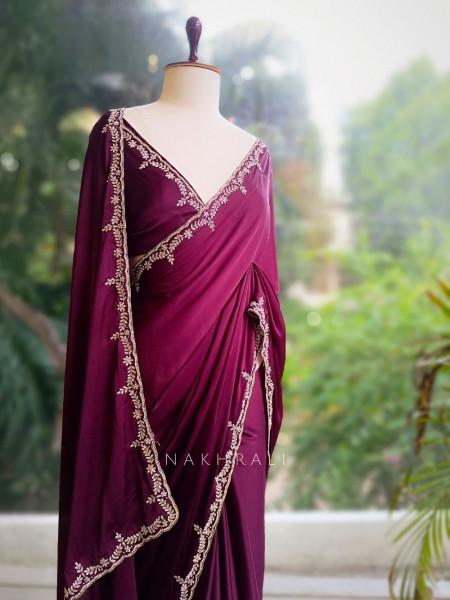 Skyline Wine Saree with Running Blouse