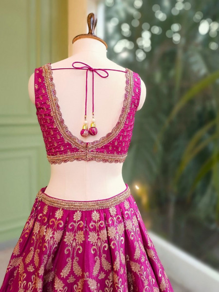 Royal Majesty Magenta Modal Silk Lehenga with Brocade Motifs