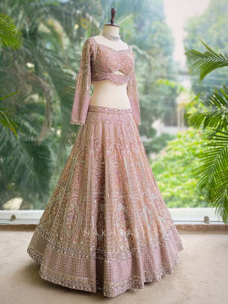 Iravya Net Embellished Lehenga Set with Mirror and Bead Work