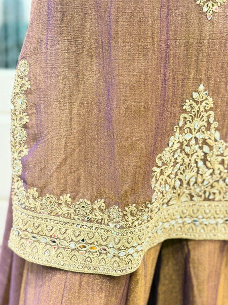 Aura Brown Indo Western Palazzo Set with Mirror Embroidery