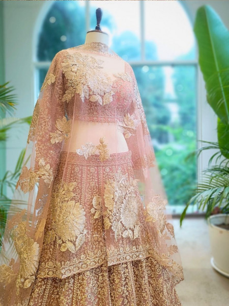 Aurora Embroidered Onion Pink Bridal Lehenga