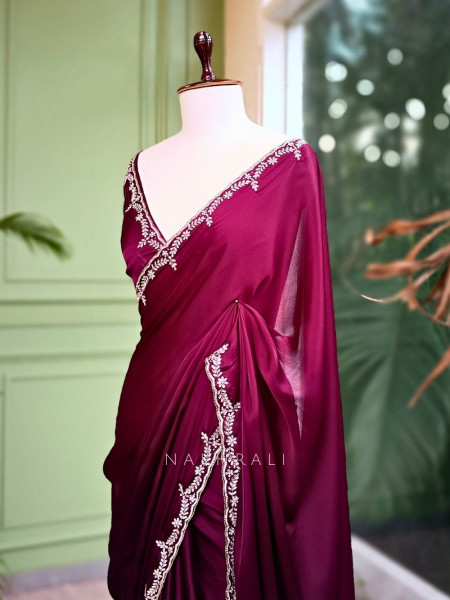 Skyline Wine Saree with Running Blouse