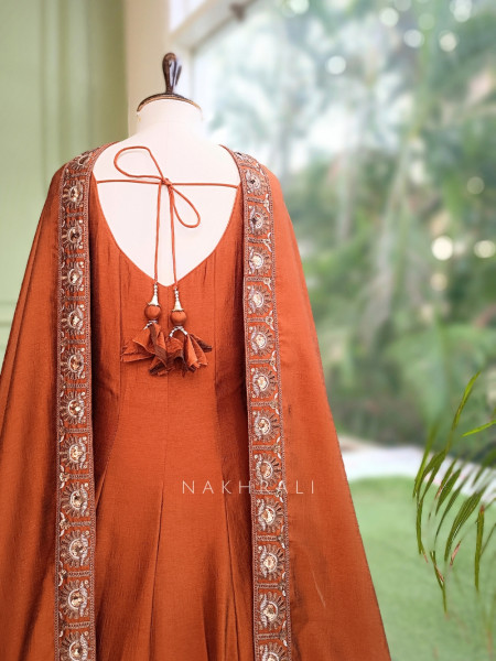 Dastaan Rust Chinon Kalidar Anarkali Set