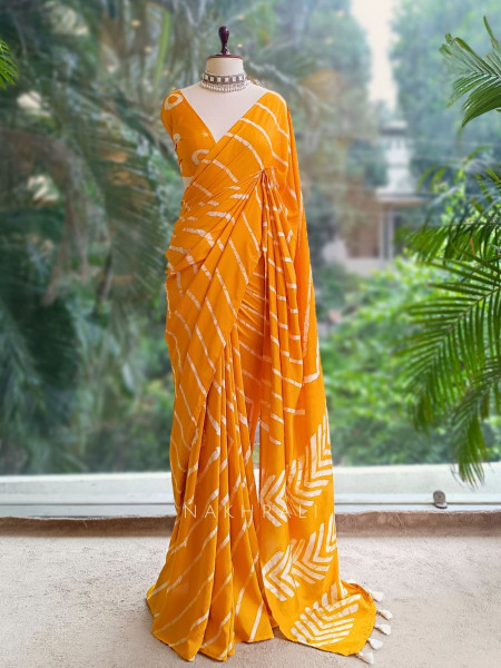 Aarini Yellow Handloom Saree with Contemporary Block Print
