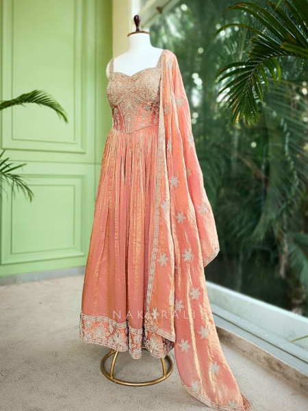 Elysia Peach Anarkali with Zari & Sequin Work