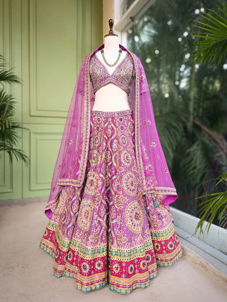 Aster Purple Bridal Lehenga with Mirror & Embroidery Work