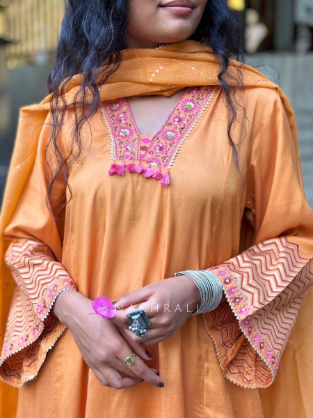 Madhura Rust Cotton Suit Set with Printed Border Detail