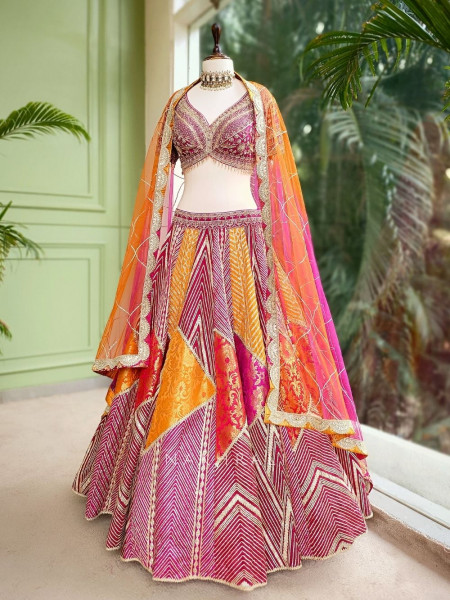 Aabhaar Magenta Lehenga with Zari and Sequin Work