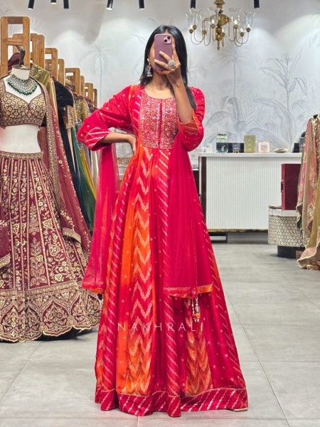 Sunflare Radiance Red Pink Orange Anarkali with Dupatta