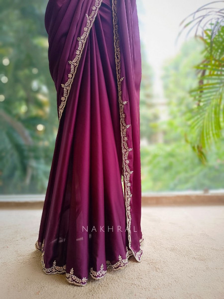 Skyline Wine Saree with Running Blouse