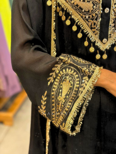 Nisaar Black Indo Western Dhoti Set with Sequin Coin Tassel Work