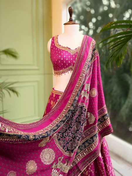 Royal Majesty Magenta Modal Silk Lehenga with Brocade Motifs