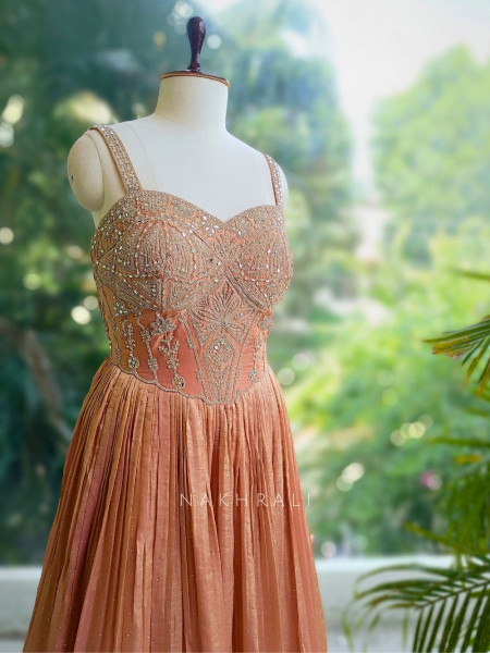 Elysia Peach Anarkali with Zari & Sequin Work