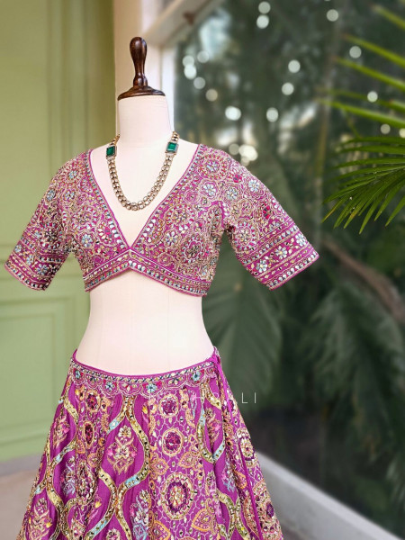 Aster Purple Bridal Lehenga with Mirror & Embroidery Work