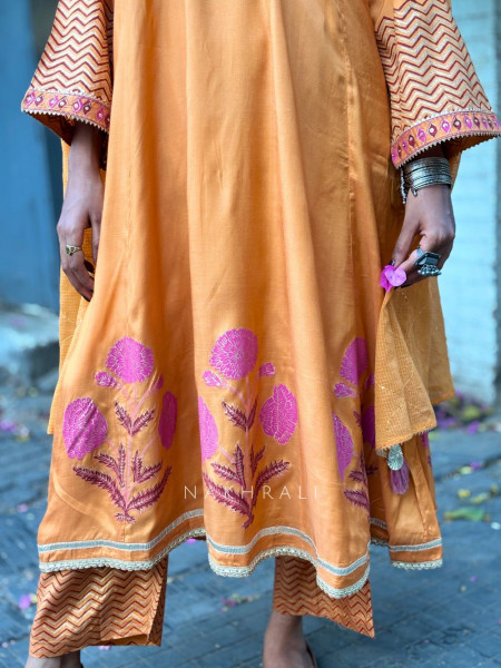 Madhura Rust Cotton Suit Set with Printed Border Detail