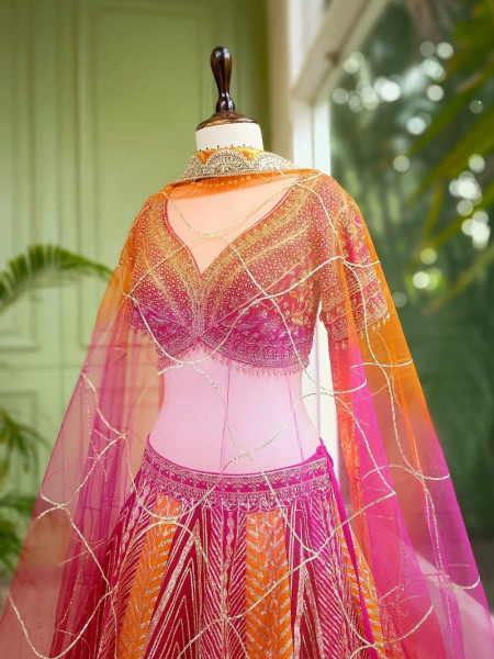 Aabhaar Magenta Lehenga with Zari and Sequin Work