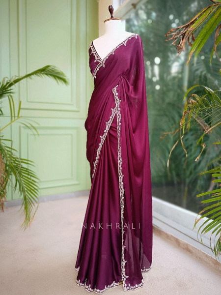 Skyline Wine Saree with Running Blouse