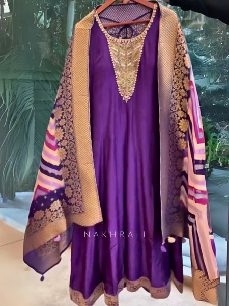Amira Purple Anarkali Set with Zari & Sequin Work