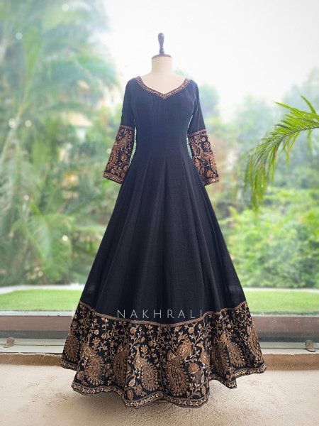 Dastaan Black Chinon Kalidar Anarkali Set