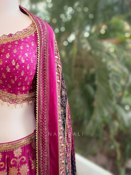 Royal Majesty Magenta Modal Silk Lehenga with Brocade Motifs